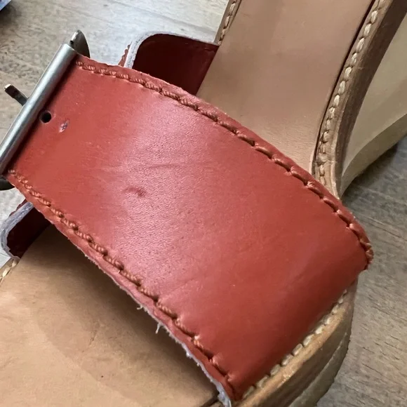 Chloe Wood Heel Wedge Sandals 38.5 - Picture 7 of 11